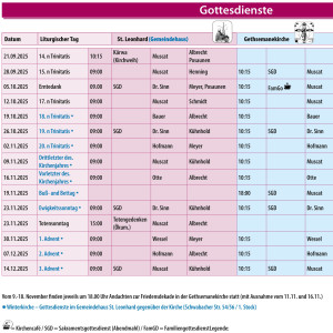 Gottesdienste St. Leonhard + Gethsemane